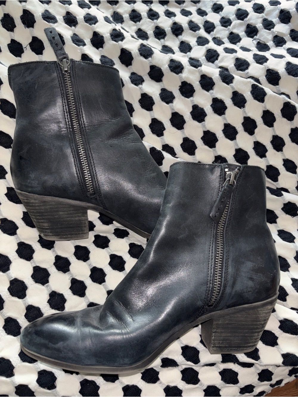Frye Black Leather Ankle Booties with Stacked Heel - Picture 2 of 7